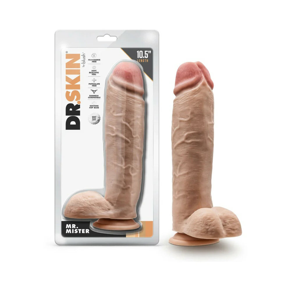 Dr. Skin Mr. Mister Realistic 10.5 in. Dildo with Balls Beige