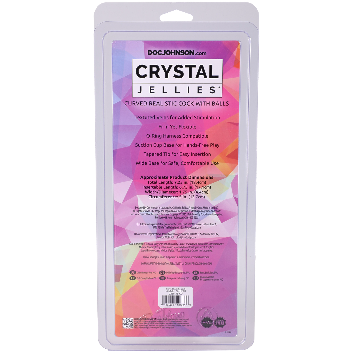 Crystal Jellies - Curved Realistic Cock With Balls - 7 Inch Pink