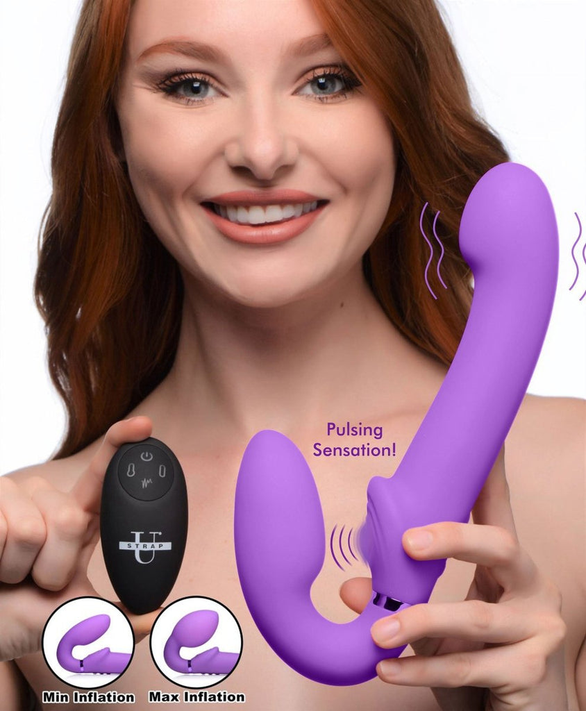 10x Ergo- Fit G-Pulse Inflatable and Vibrating Strapless Strap- on - Purple - TruLuv Novelties