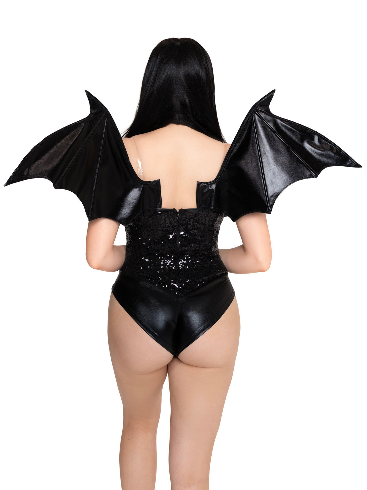 Wet Look Strapless Bat Wings Black