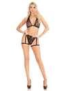 2 Pc Deep - v Lace Bra Top With Cross Back Detail and Panty With Attached Garters - Os - Black - TruLuv Novelties