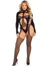 2 Pc Fishnet Halter Suspender Bodystocking and Layered Teddy - One Size - Black - TruLuv Novelties