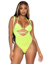 2 Pc. Rhinestone Wrap Around Bikini Top and Suspender Body Suit - One Size - Neon Yellow - TruLuv Novelties