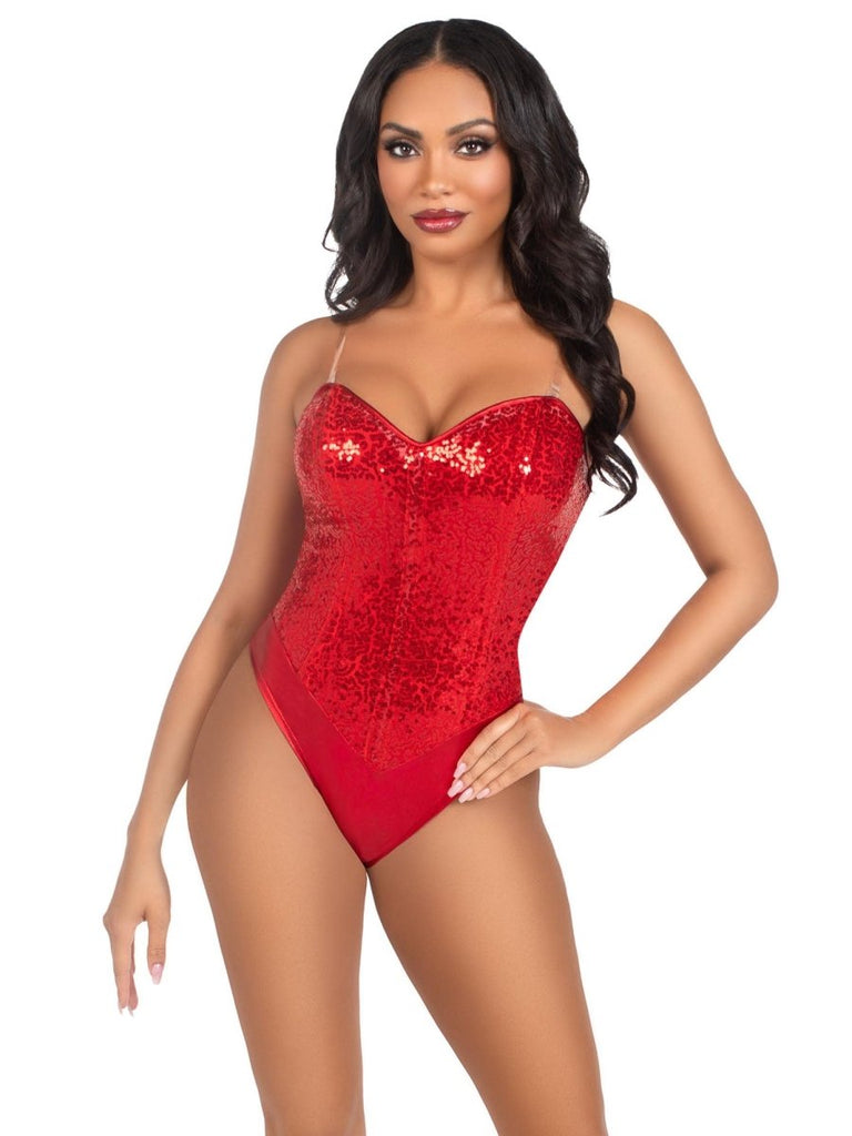 2 Pc Sequin Bodysuit - Large - Red - TruLuv Novelties