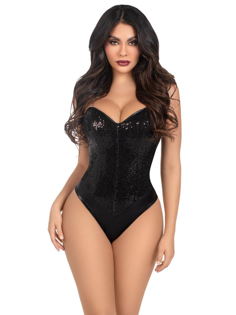 2 Pc Sequin Bodysuit - Medium - Black - TruLuv Novelties