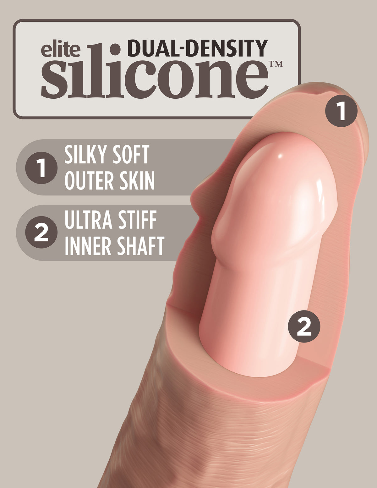 King Cock Elite 9 Inch Vibrating Silicone Dual Density Cock With Remote - Light