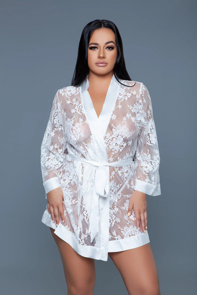 2275 Delia Robe Floral Lace Robe with Satin Trimming - TruLuv Novelties