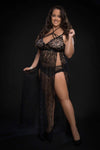 2pc Strappy Halter Laced Night Gown With Side Slits and Open Back - TruLuv Novelties