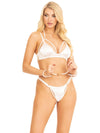 3 Pc Faux Pearl Open Cup Bra and G-String - One Size - White - TruLuv Novelties