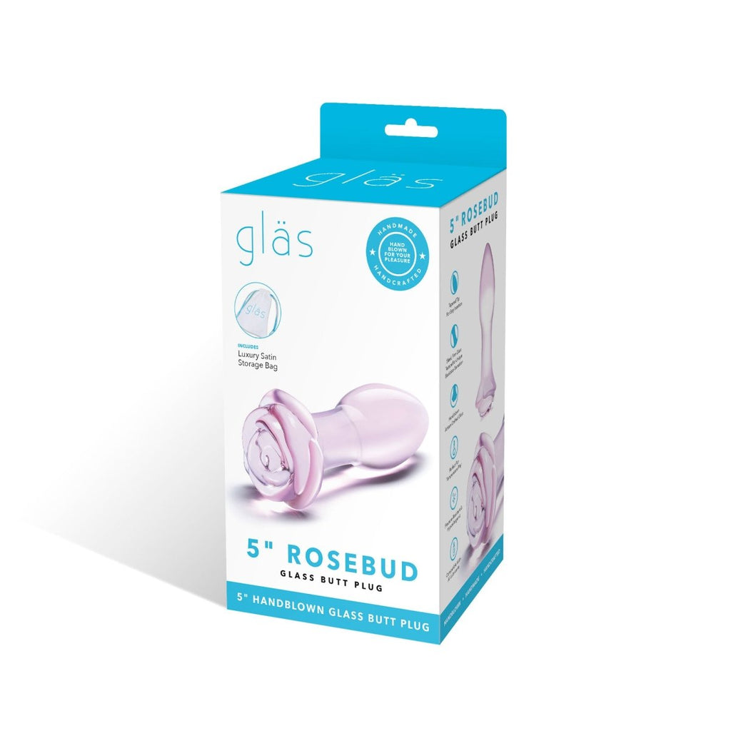 5 Inch Rosebud Glass Butt Plug - Pink - TruLuv Novelties