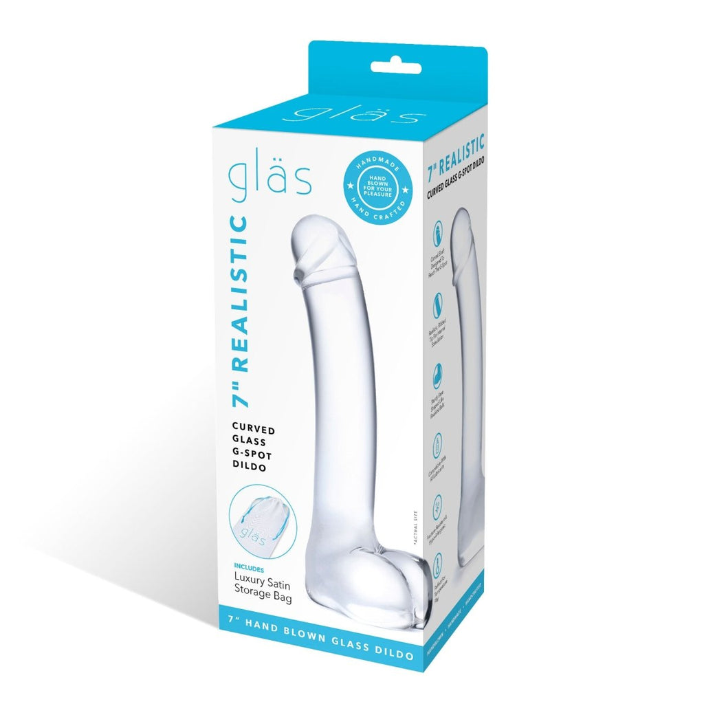 7 Inch Realistic Curved Glass G-Spot Dildo - Clear - TruLuv Novelties