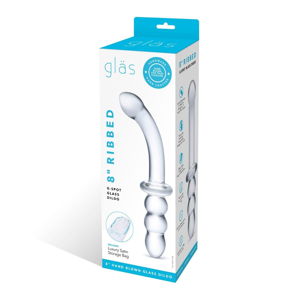 8 Inch Ribbed G-Spot Glass Dildo - Clear - TruLuv Novelties
