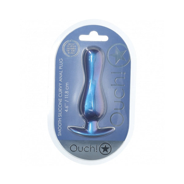 Ouch! Smooth Silicone Curvy Anal Plug 4.6 in. Metallic Blue