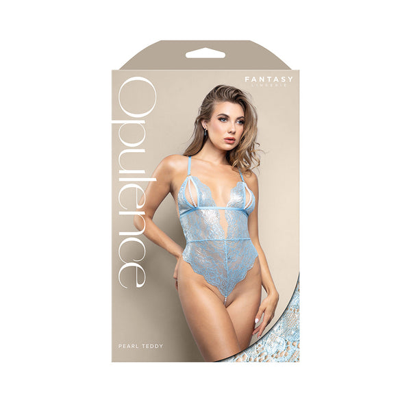 Fantasy Lingerie Opulence Split Pearl Cup Open-Back Teddy with Pearl String Crotch Light Blue M/L