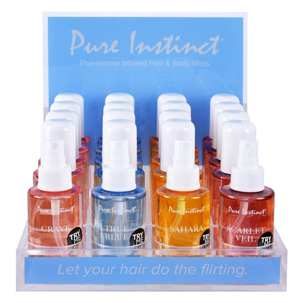 Pure Instinct Pheromone Hair and Body Mist Bundle With Testers 21pcs Acrylic Display