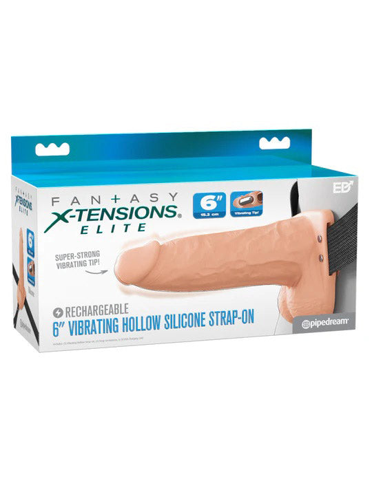 Fantasy X-Tensions Elite 6" Vibrating Hollow Silicone Strap-on - Light
