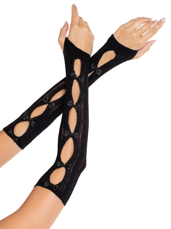 Sweetheart Striped Keyhole Arm Warmers O/s - Black