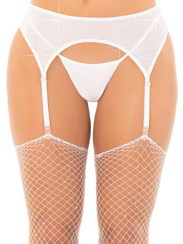 Rhinestone Garter Belt O/s - White