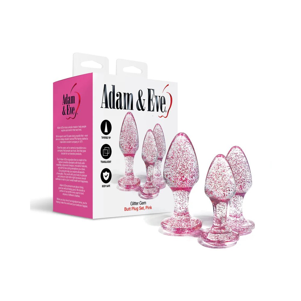 Adam & Eve Glitter Gem Butt Plug Set Pink - TruLuv Novelties