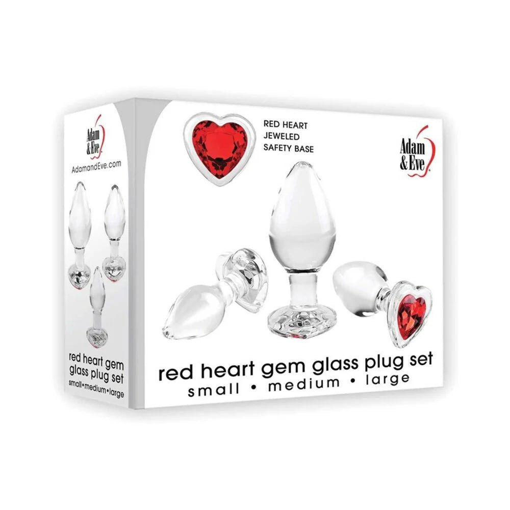 Adam & Eve Red Heart Gem Glass Plug Set - TruLuv Novelties