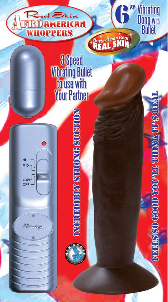 Afro American Whoppers 6 Inch Vibrating Dong With Bullet - Brown - TruLuv Novelties