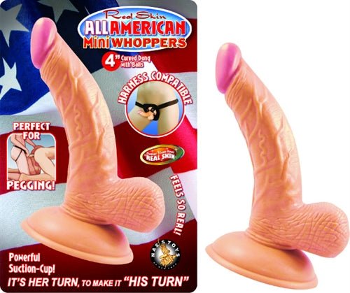 All American Mini Whoppers 4-Inch Curved Dong With Balls - Flesh - TruLuv Novelties