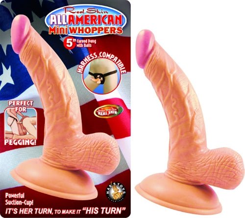 All American Mini Whoppers 5-Inch Curved Dong With Balls-Flesh - TruLuv Novelties