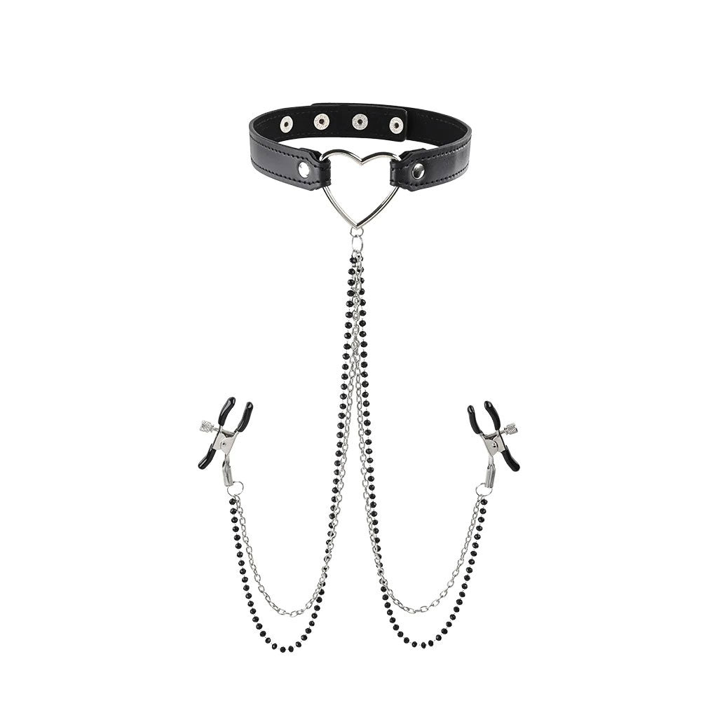 Amor Collar With Nipple Clamps - Black - TruLuv Novelties