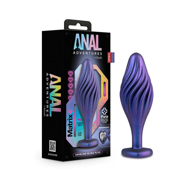 Anal Adventures Matrix Silicone Swirling Bling Plug Sapphire - TruLuv Novelties