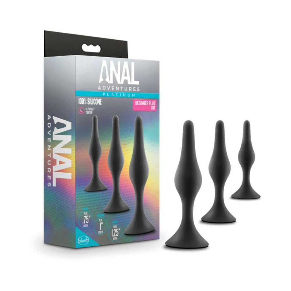 Anal Adventures Platinum Silicone 3 - Piece Beginner Plug Kit Black - TruLuv Novelties