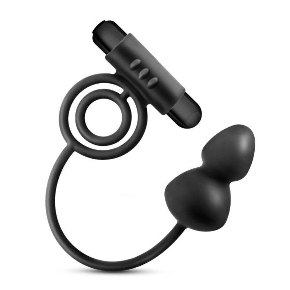 Anal Adventures - Platinum - Silicone Anal Plug With Vibrating C-Ring - Black - TruLuv Novelties