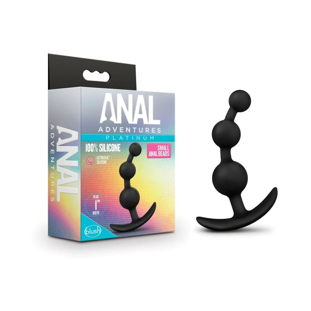 Anal Adventures Platinum Silicone Small Anal Beads Plug Black - TruLuv Novelties