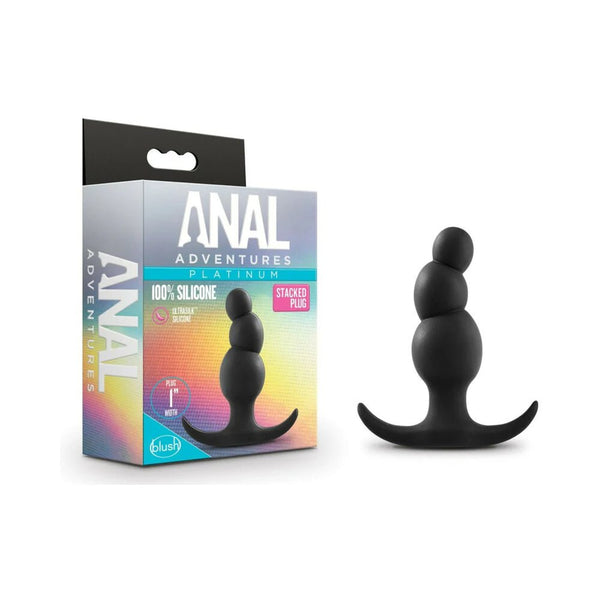 Anal Adventures Platinum Silicone Stacked Plug Black - TruLuv Novelties