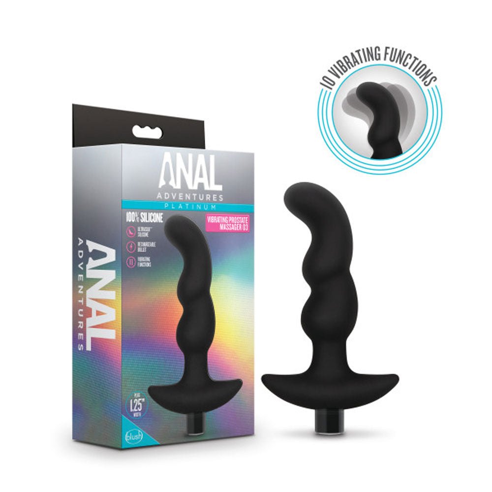 Anal Adventures - Platinum - Silicone Vibrating Prostate Massager 03 - Black - TruLuv Novelties