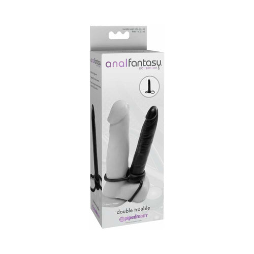 Anal Fantasy Collection Double Trouble 6 in. Dual - Entry Strap - On Dildo Black - TruLuv Novelties
