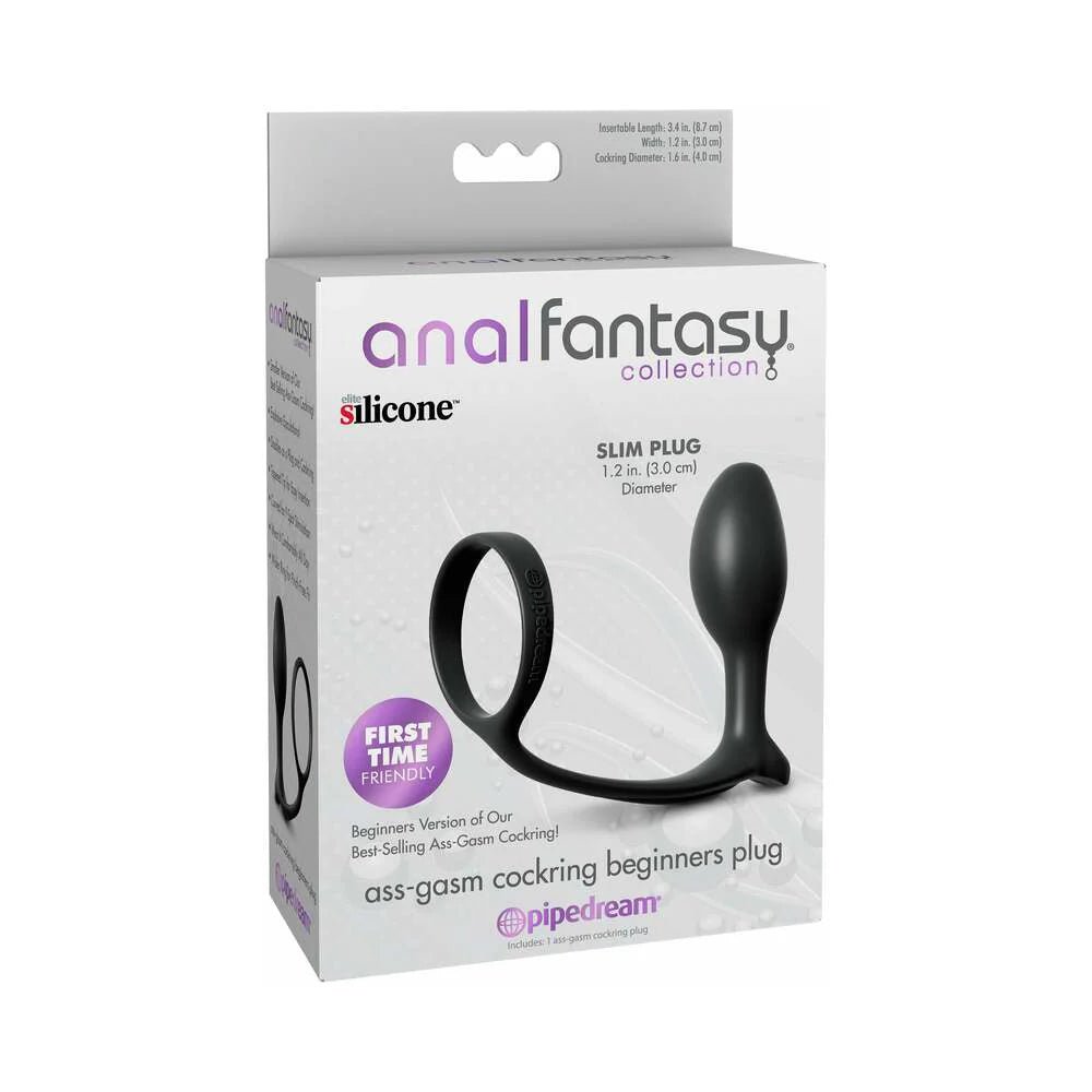 Anal Fantasy Collection Silicone Ass - Gasm Cock Ring Beginner's Plug Black - TruLuv Novelties