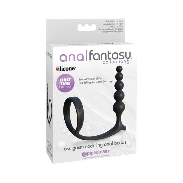 Anal Fantasy Collection Silicone Ass - Gasm Cockring Anal Beads Black - TruLuv Novelties