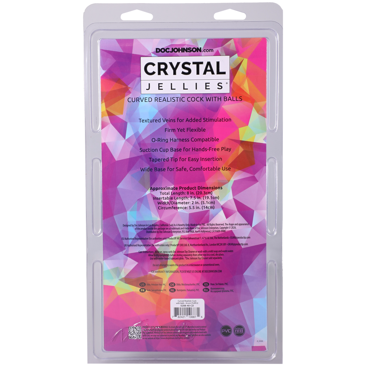 Crystal Jellies - Curved Realistic Cock With Balls - 8 Inch Purple