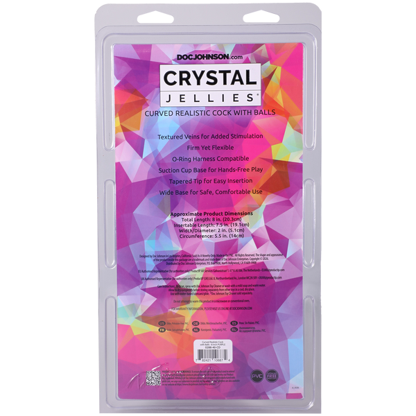 Crystal Jellies - Curved Realistic Cock With Balls - 8 Inch Purple