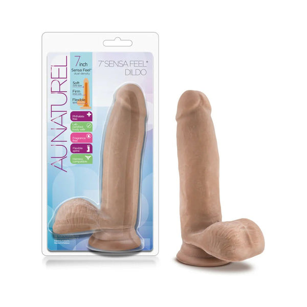Au Naturel 7 in. Posable Dual Density Dildo with Balls Tan - TruLuv Novelties