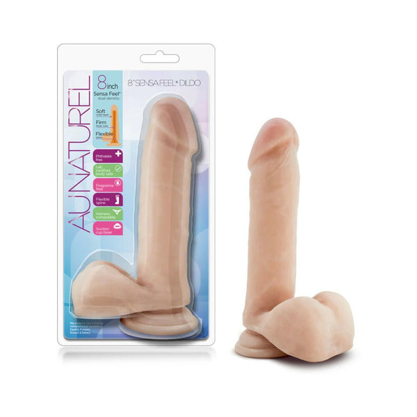 Au Naturel 8 in. Posable Dual Density Dildo with Balls Beige - TruLuv Novelties