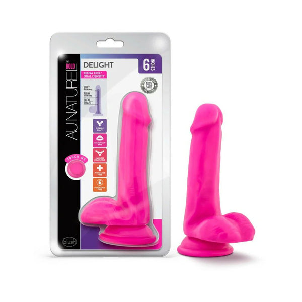 Au Naturel Bold Delight 6 in. Posable Dual Density Dildo with Balls Pink - TruLuv Novelties
