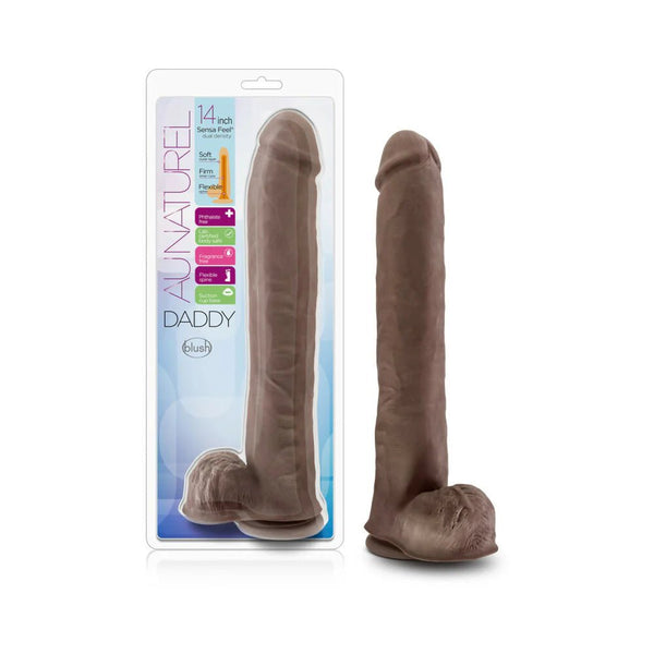 Au Naturel Daddy 14 in. Posable Dual Density Dildo with Balls Brown - TruLuv Novelties