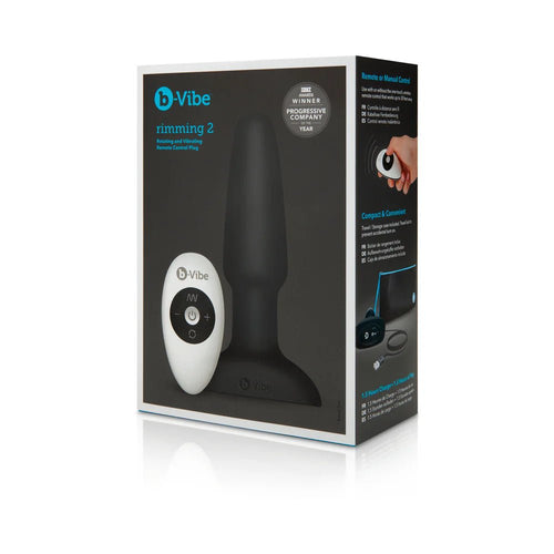 b - Vibe Rimming 2 Rotating and Vibrating Remote Control Plug Black - TruLuv Novelties