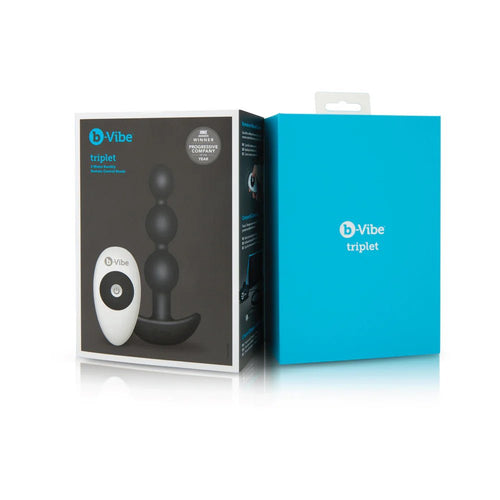 b - Vibe Triplet Rechargeable Remote - Controlled Vibrating Anal Beads Plug Black - TruLuv Novelties
