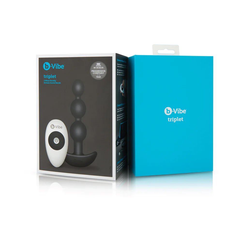 b - Vibe Triplet Rechargeable Remote - Controlled Vibrating Anal Beads Plug Black - TruLuv Novelties