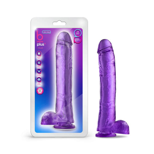 B Yours Plus Hefty n' Hung 14 in. Dildo with Balls Purple - TruLuv Novelties