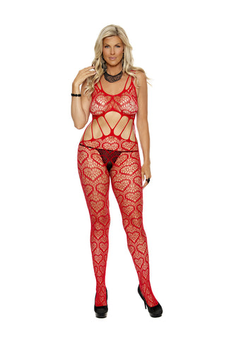 Heart Net Bodystocking With Open Crotch Red Qs