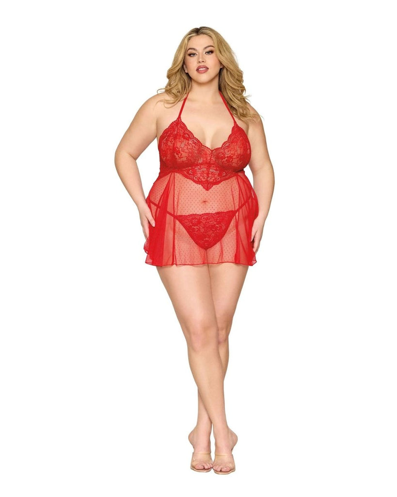 Babydoll and G - String Dmnd - One Size Queen - Red - TruLuv Novelties