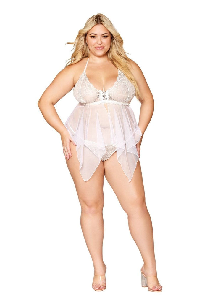 Babydoll and G-String - Queen Size - White - TruLuv Novelties